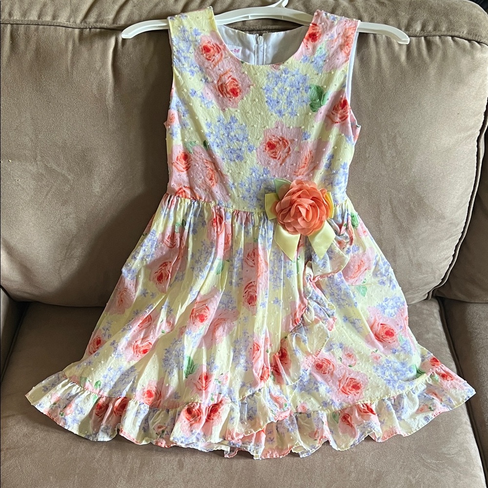 Floral Kids Dress with Peach and Yellow Accents